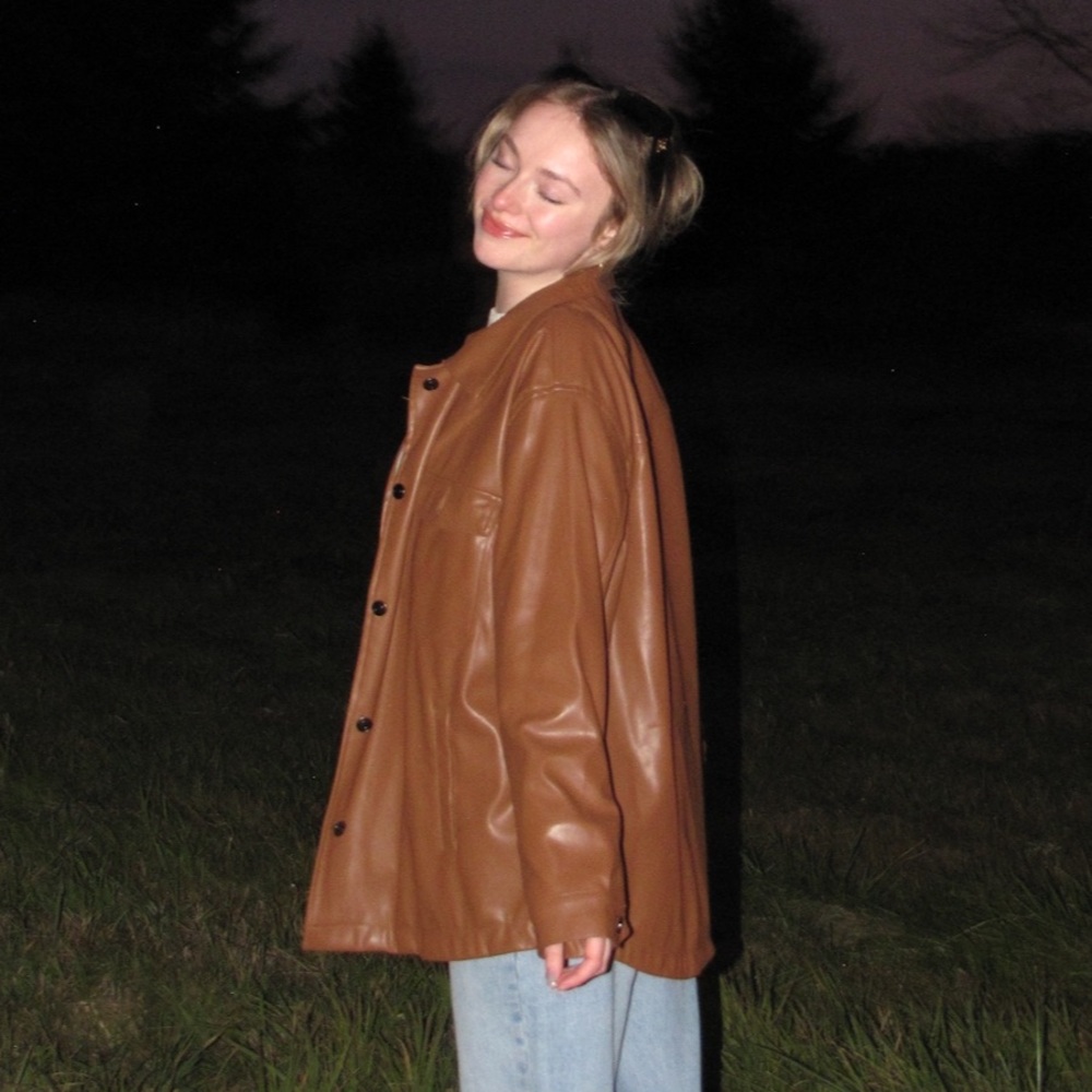 Long, great condition, new, leather material jacket